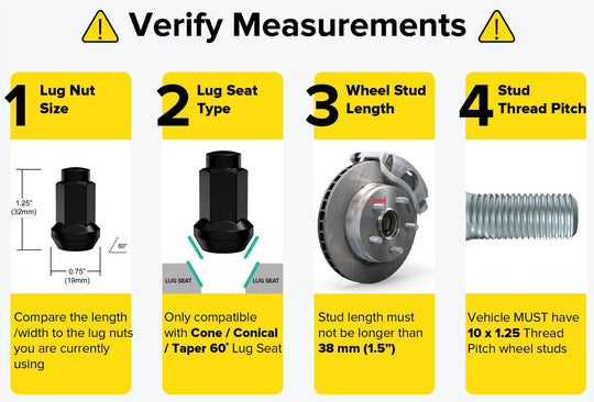 Rocktrix Cone Closed Bulge Black Lug Nuts for ATV / UTV - Measurement Checklists