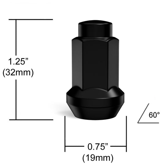 Rocktrix Cone Closed Bulge Black Lug Nuts for ATV / UTV - Dimensions