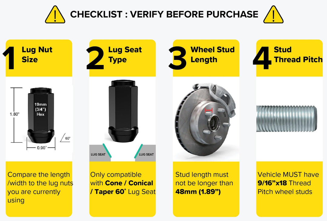 Rocktrix 9/16"x18 Lug Nuts XL Extended Closed Bulge, Cone Lug Seat, Black, heavy duty. Size dimensions