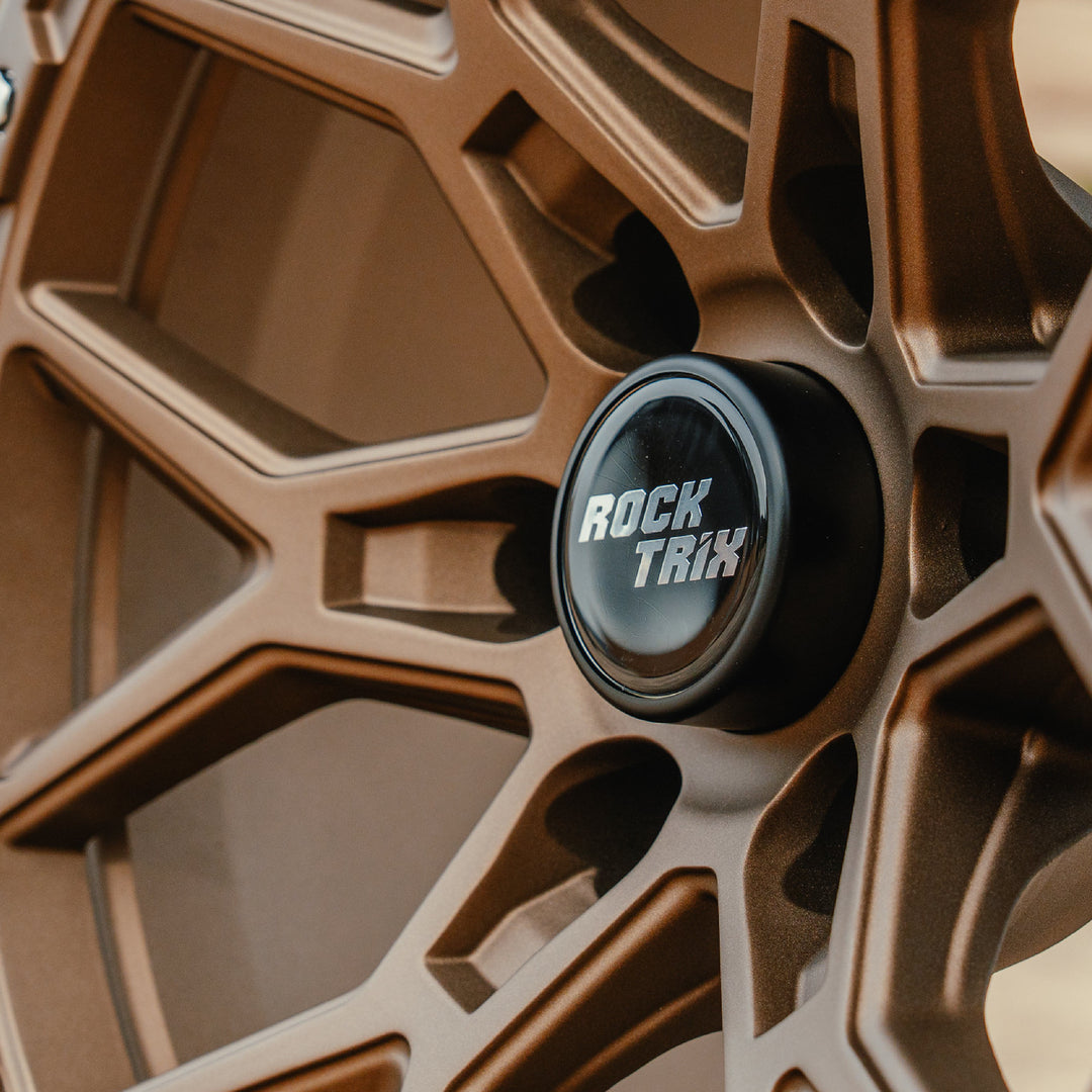 RockTrix Wheel Center Cap V2 on RT107 Matte Bronze rim