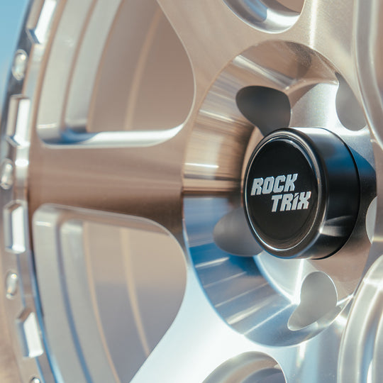 RockTrix Wheel Center Cap V2 on RT112 Machined Silver rim