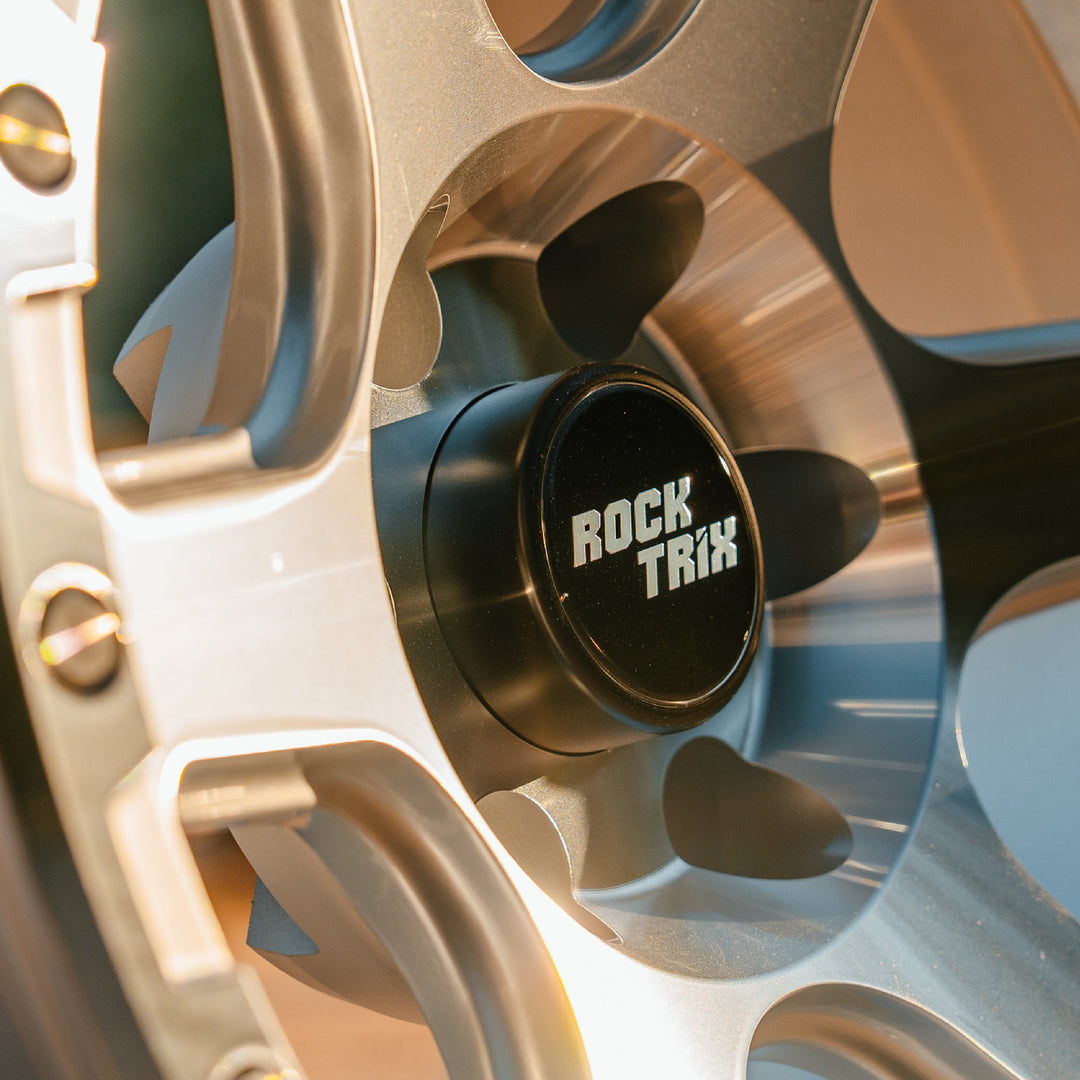 RockTrix Wheel Center Cap V2 on RT112 Machined Silver rim