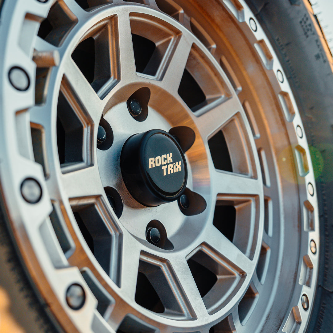 RockTrix Wheel Center Cap V2 on RT114 Machined Silver rim