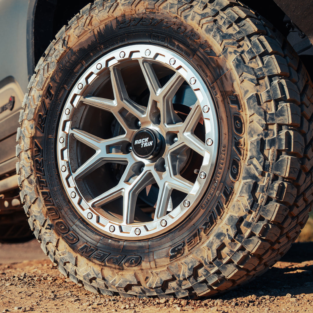RockTrix Wheel Center Cap V2 on RT107 Machined Silver rim