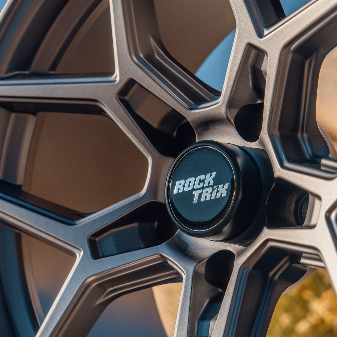 RockTrix Wheel Center Cap V2 on RT105 Matte Gunmetal rim