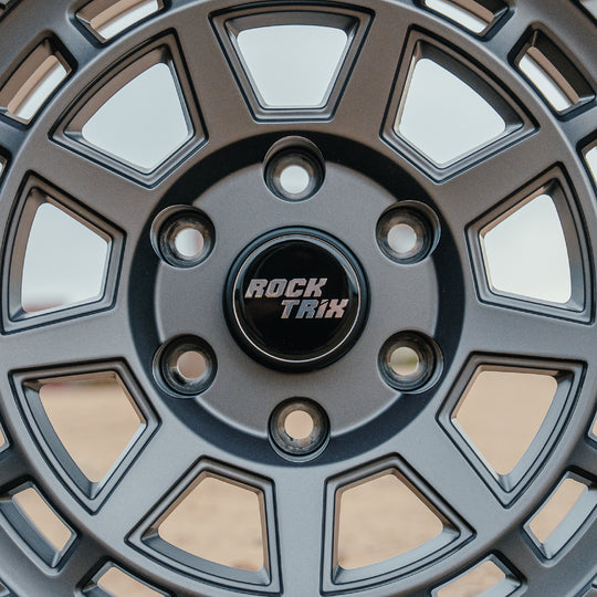RockTrix Wheel Center Cap V2 on RT114 Matte Gunmetal rim