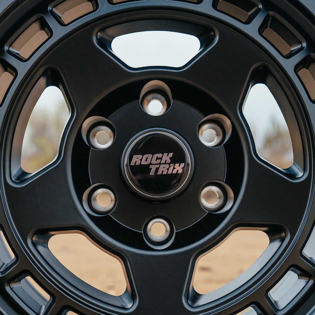 RockTrix Wheel Center Cap V2 on RT115 Matte Black rim