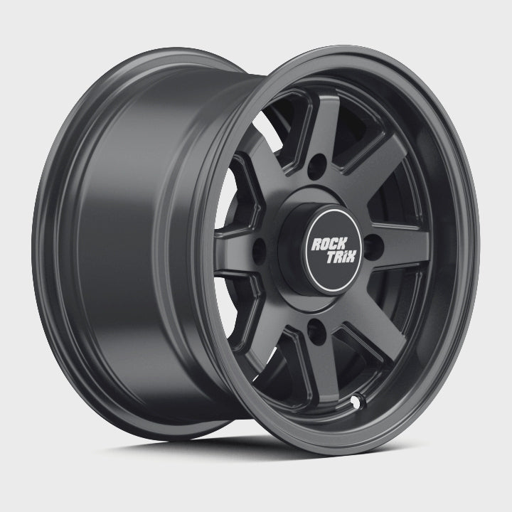 Rocktrix Offroad Wheel - RT116 ATV - 8 Straight Spokes 12x7 ATV UTV rim - Matte Black. 360 video
