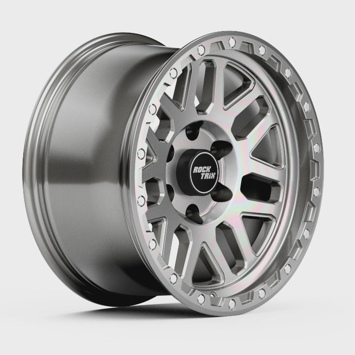 Rocktrix Offroad Wheels - RT110 Machined Silver 6x137 | 87.1, 6x139.7 | 106.1, size  17x9, 18x9, 20x9 | ET-12 (4.5") Rims for Toyota Lexus Ford F150 Bronco Raptor Ranger Chevrolet Chevy GMC RAM
