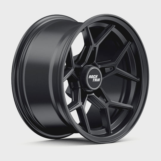 Rocktrix Offroad Wheels - RT105 Five Split-Spoke Mesh -  15x8, 5x114.3, 71.5, ET-19, Matte Black Rims for Jeep. 360 degree video
