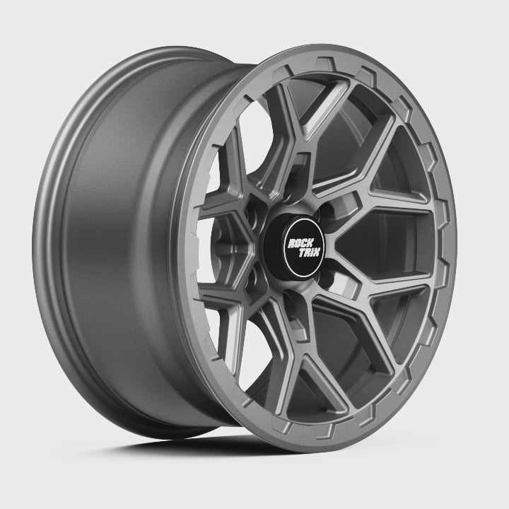 Rocktrix Offroad Wheels - RT107 - Matte Gunmetal  6x135, 87.1, 17x8.5,  ET 0 (4.75") Rims for Ford F150, Bronco Raptor. 6x139.7, 106.1, 17x8.5, ET25 (5.73") for Toyota, Lexus