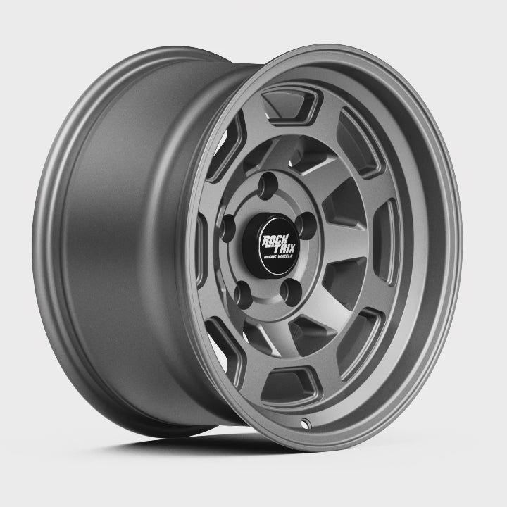 Rocktrix Offroad Wheels - RT117 - Double 8 Spoke - Matte Gunmetal / 5x127 | 71.5 / 17x9 | ET-12 (4.5") - Matte Gunmetal Rims for Tacoma 4Runner F150 Bronco Wrangler Gladiator