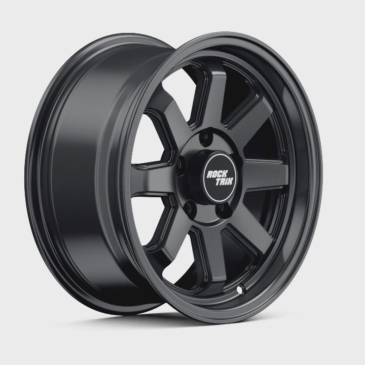 Rocktrix Offroad Wheel - RT116 ATV - 8 Straight Spokes 5x114.3 | 68, 15x7 ET30 ATV UTV rim for Polaris - Matte Black. 360 video