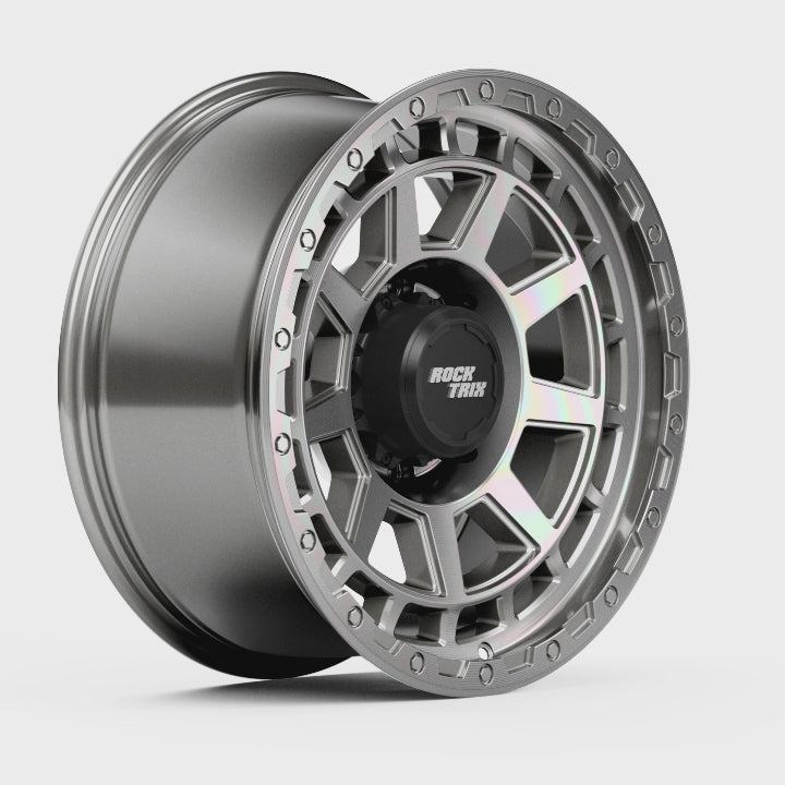 Rocktrix Offroad Wheels - RT114 8Lug 18x9, 20x9, ET-12, Machined Silver rim - Heavy Duty Rim, for Chevrolet, GMC, Ram, Ford