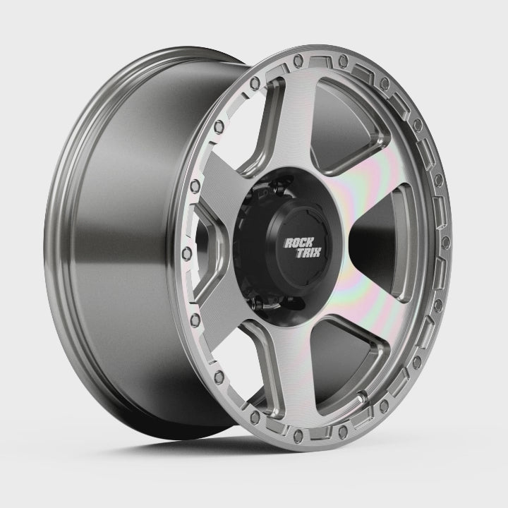 Rocktrix Offroad Wheels RT112 8Lug 20x9 ET -12 Machined Silver Heavy Duty Rim, for Chevrolet, GMC, Ram, Ford