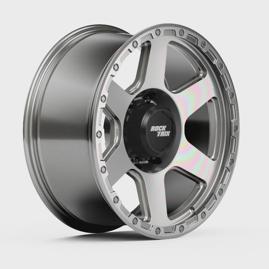 Rocktrix Offroad Wheels RT112 8Lug 20x9 ET -12 Machined Silver Heavy Duty Rim, for Chevrolet, GMC, Ram, Ford