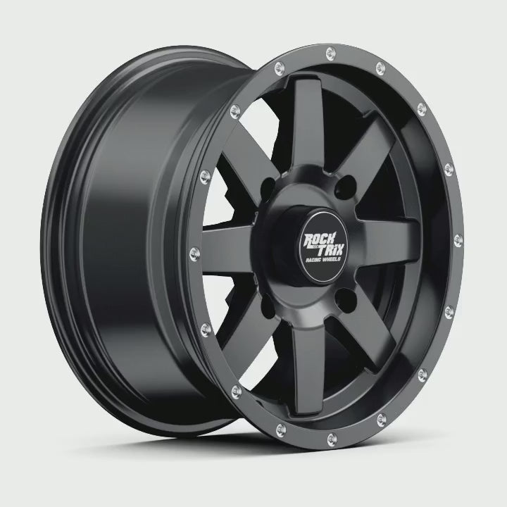 RT106 - Eight Thick Spoke Wheel, Matte Black, 4-Lug hole, 360 degree video