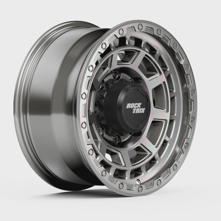 Rocktrix Offroad Wheels RT114 8Lug 17x8.5 Machined Silver rim Heavy Duty Rim, for Chevrolet, GMC, Ram, Ford