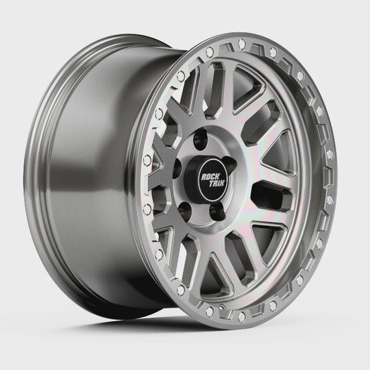 Rocktrix Offroad Wheels - RT110 Machined Silver 5x127 | 71.5 / 17x9 /18x9 | ET-12 (4.5") Rims for Jeep Wrangler JK, JL, JT, Grand Cherokee WK, WK2, Commander XK