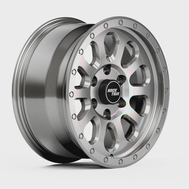 Rocktrix Offroad Wheels - RT111 - Machined Silver  6x135, 87.1, 17x8.5,  ET 0 (4.75") Rims for Ford F150, Bronco Raptor. 6x139.7, 106.1, 17x8.5, ET25 (5.73") for Toyota, Lexus