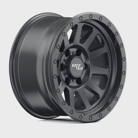 Rocktrix RT120 11 straight spoke 17x9 wheel, Matte Black, 6 lug 6x135 / 6x139.7, fits Ford, Toyota, Lexus, Chevrolet, GMC