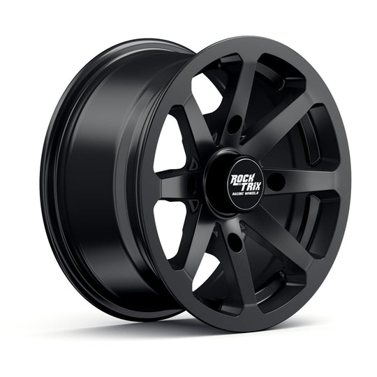 RT102 - Eight Straight Spoke Wheel, 14x7" ET30, or 15x7" ET10,  (Front/Rear) Matte Black, 4-lug hole