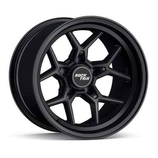 Rocktrix Offroad Wheels - RT105 Five Split-Spoke Mesh -  15x10, 5x114.3, 71.5, ET-44, Matte Black Rims for Jeep. 