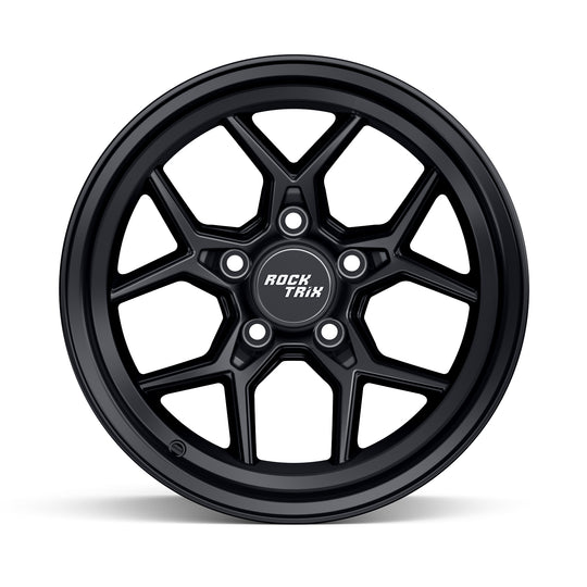 Rocktrix Offroad Wheels - RT105 Five Split-Spoke Mesh -  15x10, 5x114.3, 71.5, ET-44, Matte Black Rims for Jeep. 