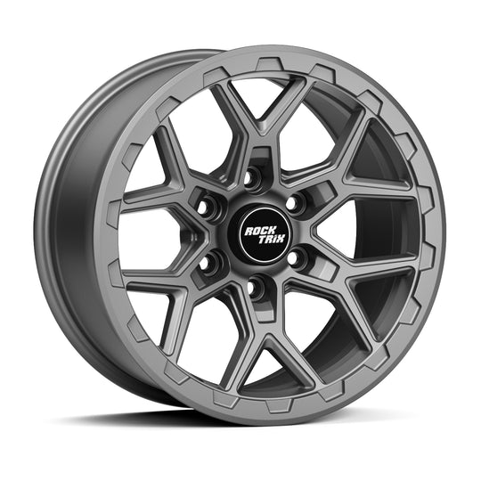 Rocktrix Offroad Wheels - RT107 - Matte Gunmetal  6x135, 87.1, 17x8.5,  ET 0 (4.75") Rims for Ford F150, Bronco Raptor. 6x139.7, 106.1, 17x8.5, ET25 (5.73") for Toyota, Lexus