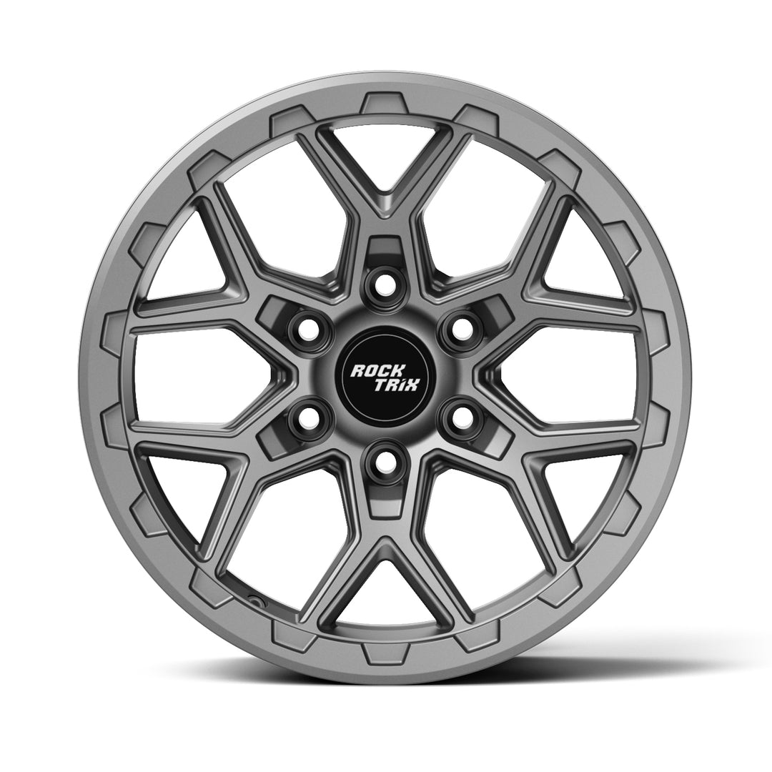 Rocktrix Offroad Wheels - RT107 - Matte Gunmetal  6x135, 87.1, 17x8.5,  ET 0 (4.75") Rims for Ford F150, Bronco Raptor. 6x139.7, 106.1, 17x8.5, ET25 (5.73") for Toyota, Lexus