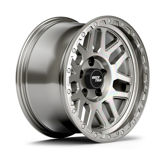 Rocktrix Offroad Wheels - RT110 Machined Silver 5x127 | 71.5 / 17x9 /18x9 | ET-12 (4.5") Rims for Jeep Wrangler JK, JL, JT, Grand Cherokee WK, WK2, Commander XK