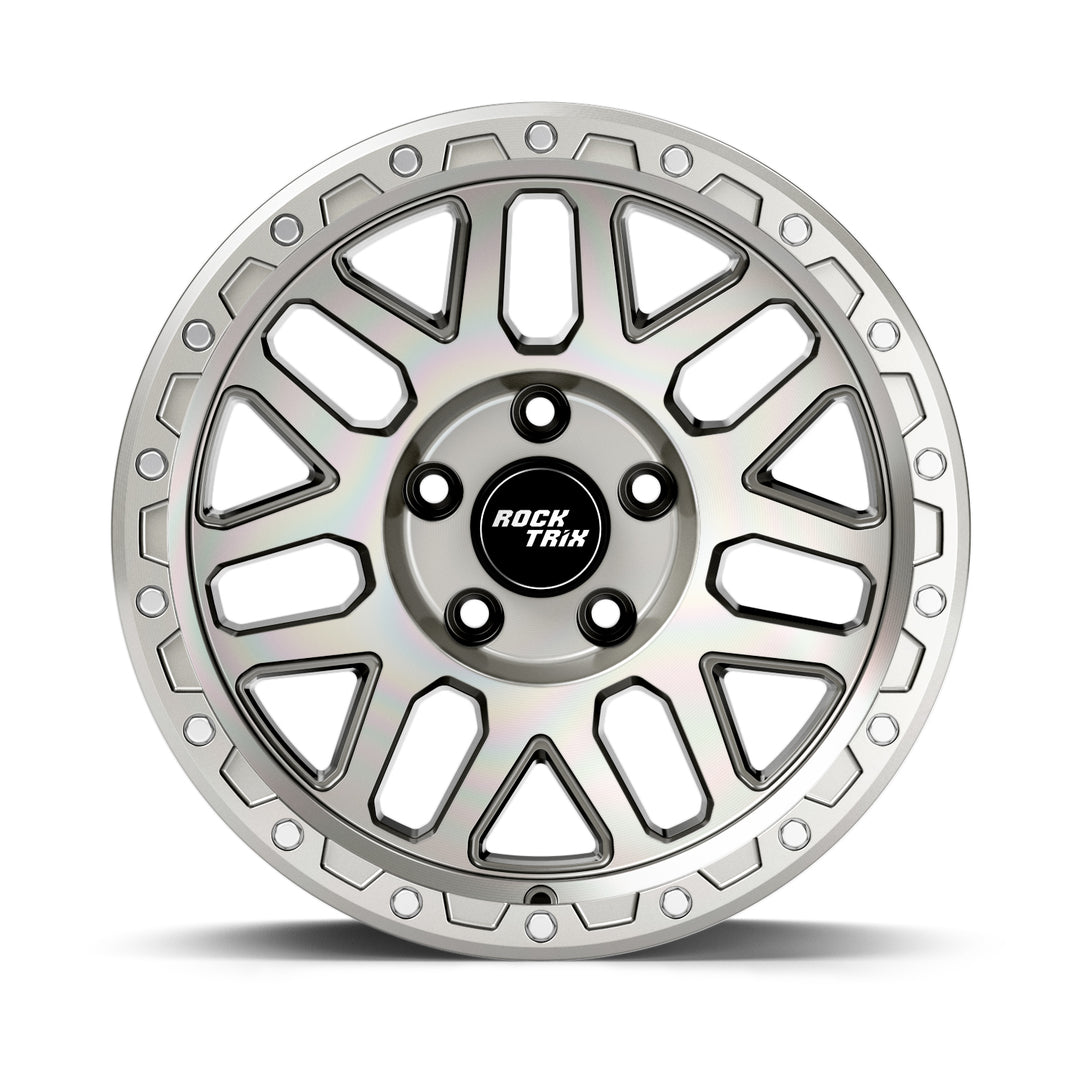 Rocktrix Offroad Wheels - RT110 Machined Silver 5x127 | 71.5 / 17x9 /18x9 | ET-12 (4.5") Rims for Jeep Wrangler JK, JL, JT, Grand Cherokee WK, WK2, Commander XK