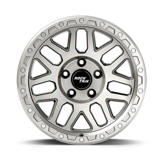 Rocktrix Offroad Wheels - RT110 Machined Silver 5x127 | 71.5 / 17x9 /18x9 | ET-12 (4.5") Rims for Jeep Wrangler JK, JL, JT, Grand Cherokee WK, WK2, Commander XK