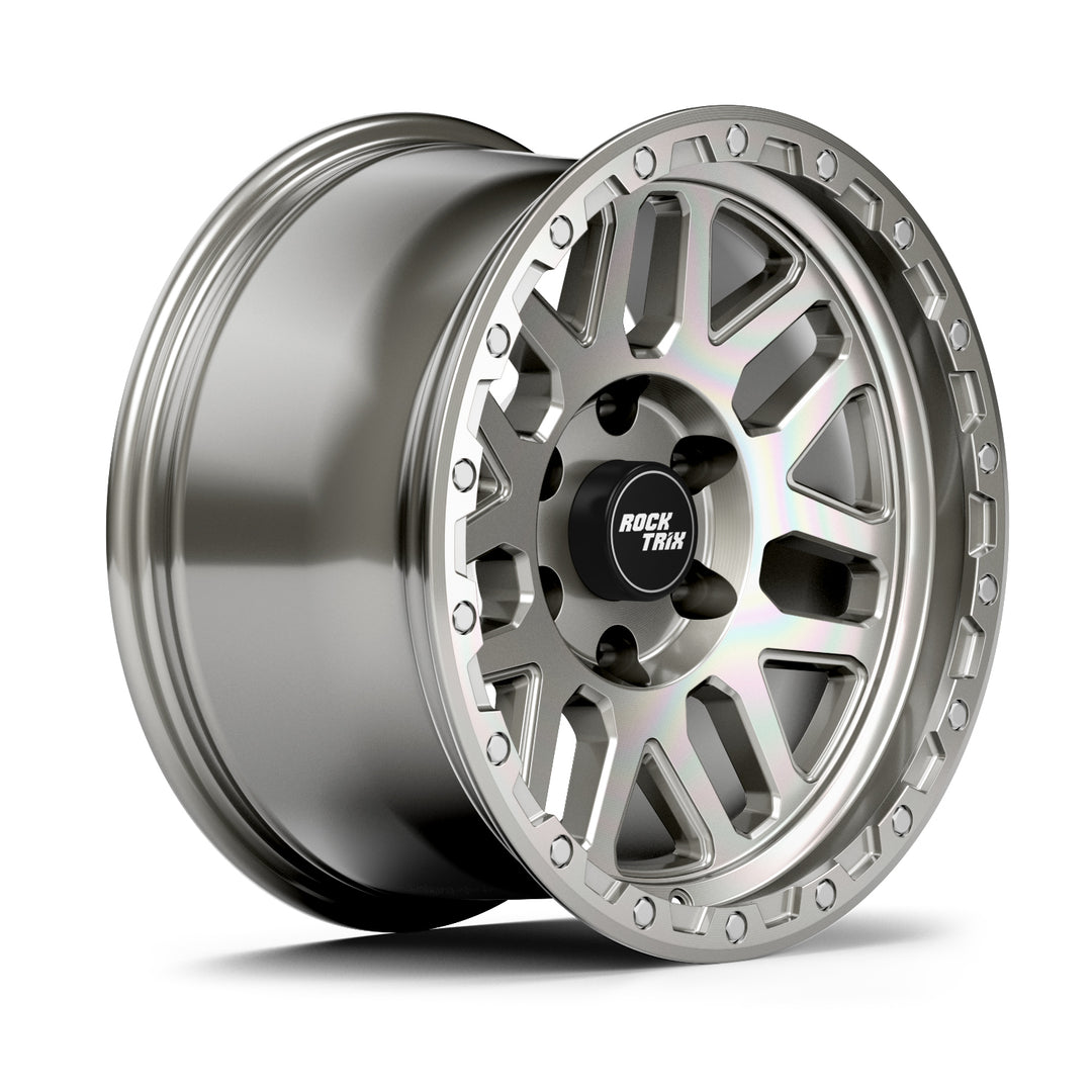 Rocktrix Offroad Wheels - RT110 Machined Silver 6x137 | 87.1, 6x139.7 | 106.1, size  17x9, 18x9, 20x9 | ET-12 (4.5") Rims for Toyota Lexus Ford F150 Bronco Raptor Ranger Chevrolet Chevy GMC RAM