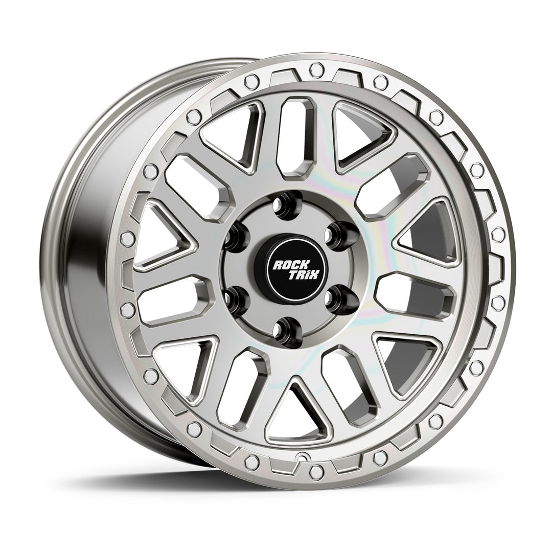 Rocktrix Offroad Wheels - RT110 Machined Silver 6x137 | 87.1, 6x139.7 | 106.1, size  17x9, 18x9, 20x9 | ET-12 (4.5") Rims for Toyota Lexus Ford F150 Bronco Raptor Ranger Chevrolet Chevy GMC RAM