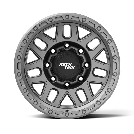 Rocktrix Offroad Wheels - RT110 8Lug 17x8.5 Matte Gunmetal - Heavy Duty Rim, for Chevrolet, GMC, Ram, Ford