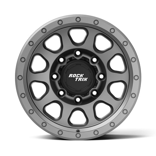 Rocktrix Offroad Wheels RT111 8Lug 17x8.5 Matte Gunmetal Heavy Duty Rim, for Chevrolet, GMC, Ram, Ford