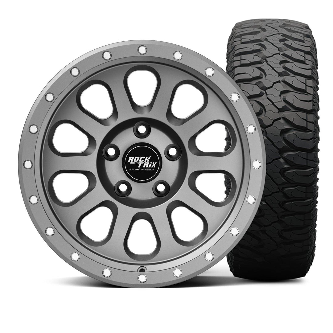 Rocktrix Offroad Wheel - RT111 matte gunmetal rims with Milestar Patagonia MT Tire set.