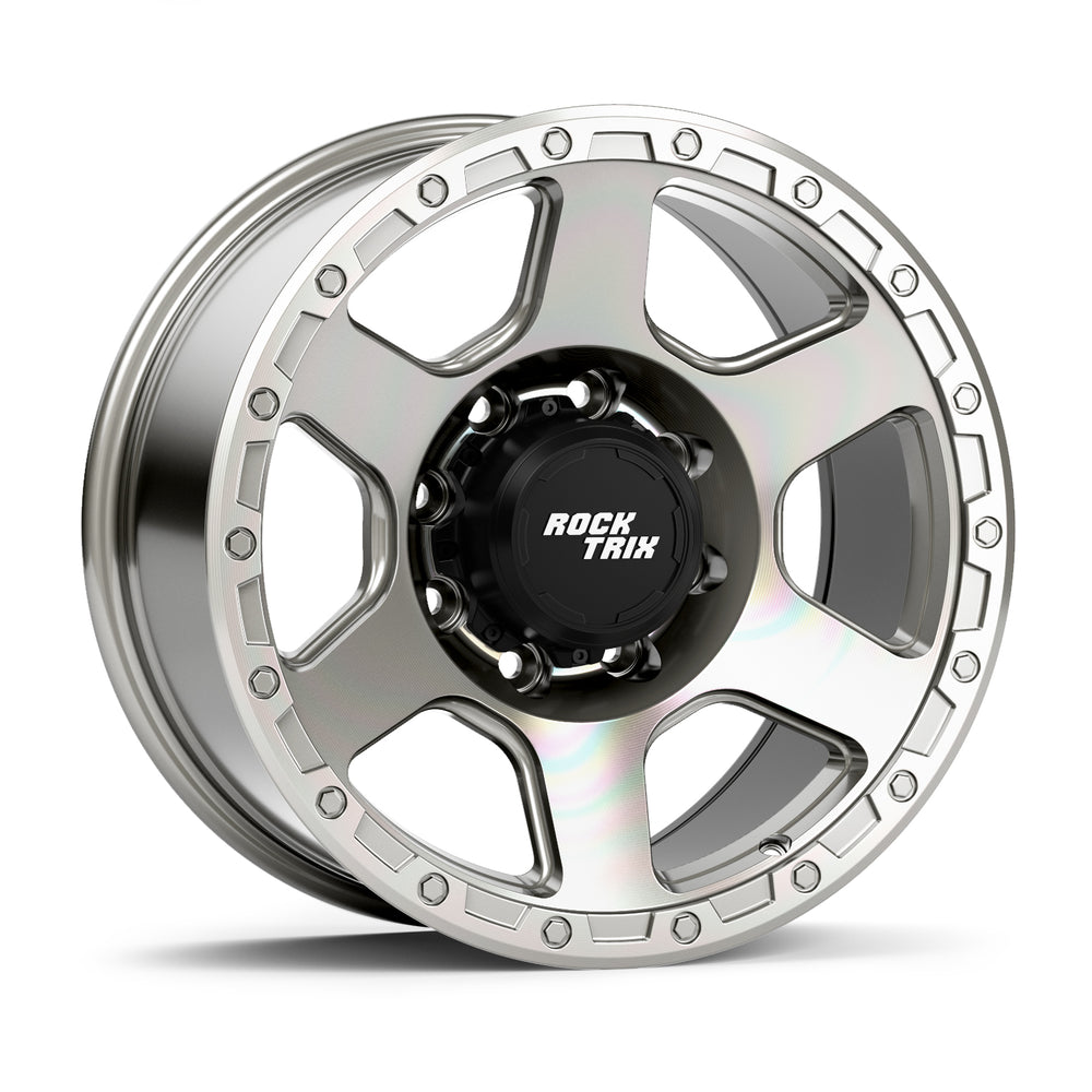 Rocktrix Offroad Wheels - RT112 8Lug 18x9 Machined Silver rim - Heavy Duty Rim, for Chevrolet, GMC, Ram, Ford