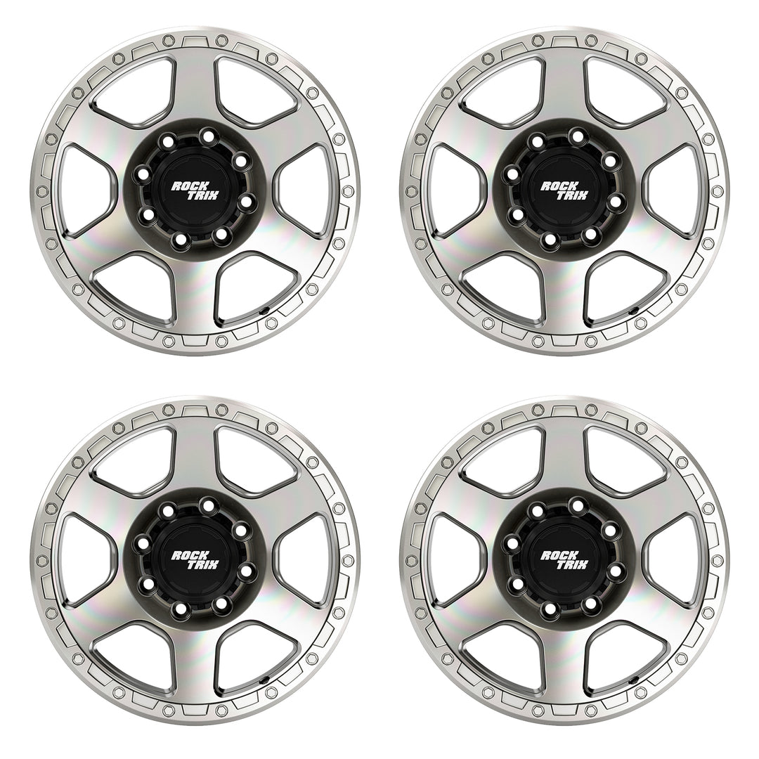 Rocktrix Offroad Wheels - RT112 8Lug 18x9 Machined Silver rim - Heavy Duty Rim, for Chevrolet, GMC, Ram, Ford