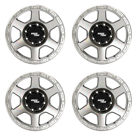 Rocktrix Offroad Wheels - RT112 8Lug 18x9 Machined Silver rim - Heavy Duty Rim, for Chevrolet, GMC, Ram, Ford