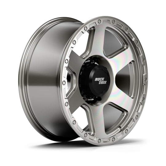 Rocktrix Offroad Wheels RT112 8Lug 20x9 ET -12 Machined Silver Heavy Duty Rim, for Chevrolet, GMC, Ram, Ford