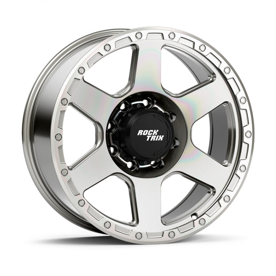 Rocktrix Offroad Wheels RT112 8Lug 20x9 ET -12 Machined Silver Heavy Duty Rim, for Chevrolet, GMC, Ram, Ford