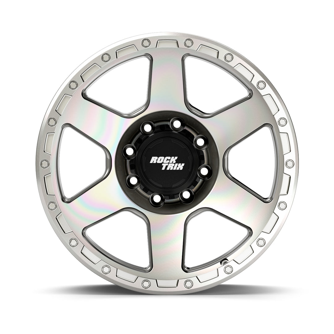 Rocktrix Offroad Wheels RT112 8Lug 20x9 ET -12 Machined Silver Heavy Duty Rim, for Chevrolet, GMC, Ram, Ford