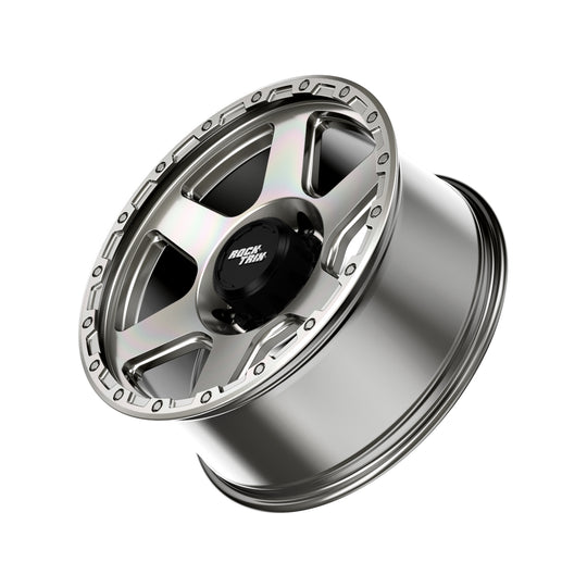 Rocktrix Offroad Wheels RT112 8Lug 20x9 ET -12 Machined Silver Heavy Duty Rim, for Chevrolet, GMC, Ram, Ford