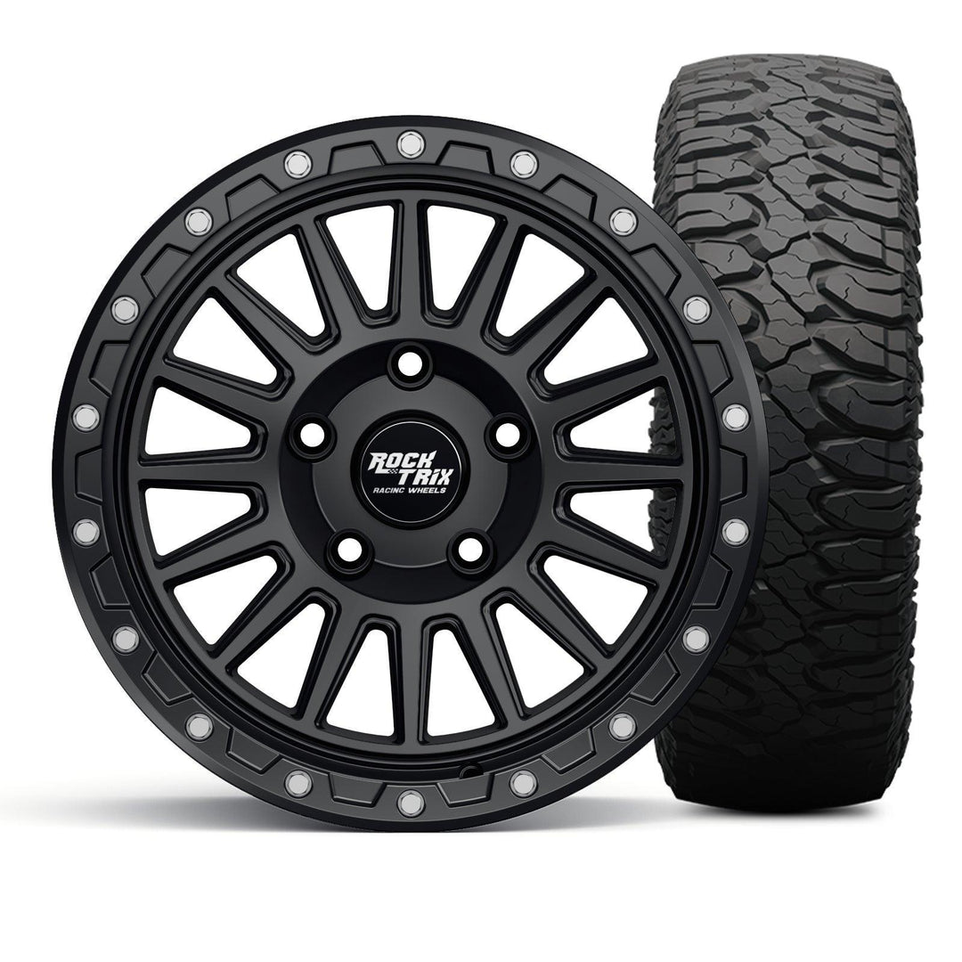 Rocktrix Offroad Wheel - RT113 matte black rims with Milestar Patagonia MT Tire set.