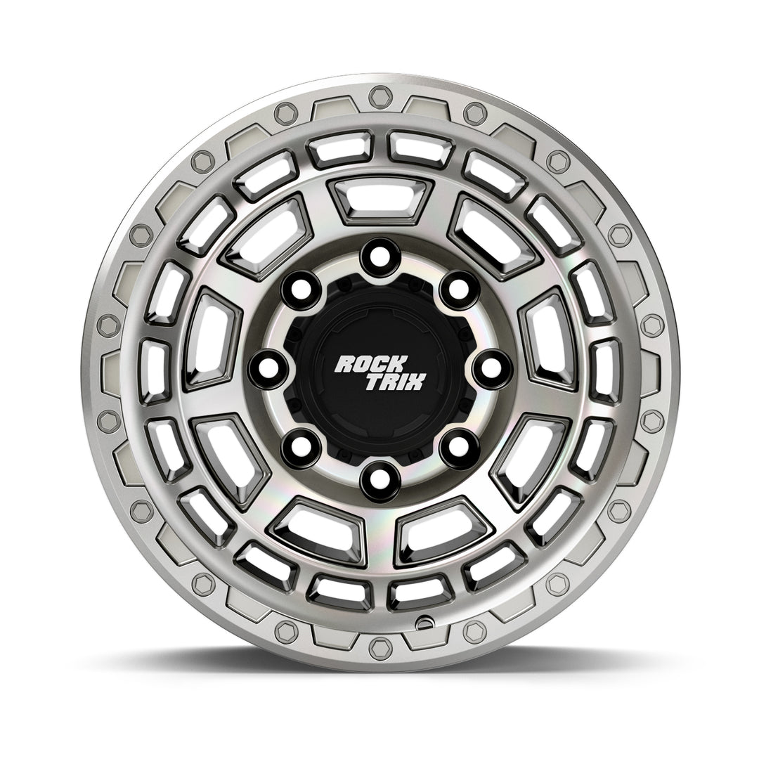 Rocktrix Offroad Wheels RT114 8Lug 17x8.5 Machined Silver rim Heavy Duty Rim, for Chevrolet, GMC, Ram, Ford
