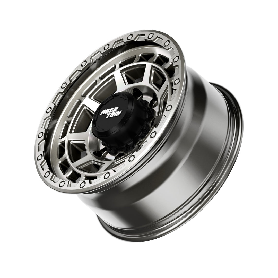 Rocktrix Offroad Wheels RT114 8Lug 17x8.5 Machined Silver rim Heavy Duty Rim, for Chevrolet, GMC, Ram, Ford