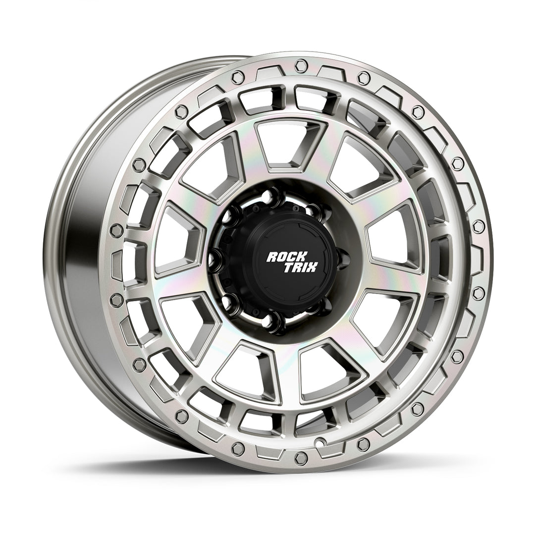 Rocktrix Offroad Wheels - RT114 8Lug 18x9, 20x9, ET-12, Machined Silver rim - Heavy Duty Rim, for Chevrolet, GMC, Ram, Ford