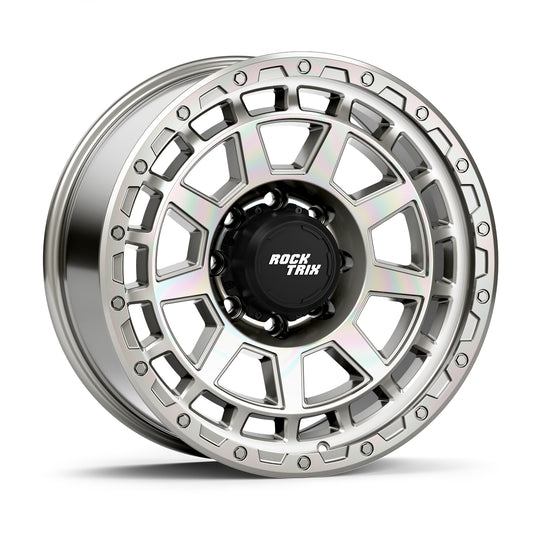 Rocktrix Offroad Wheels - RT114 8Lug 18x9, 20x9, ET-12, Machined Silver rim - Heavy Duty Rim, for Chevrolet, GMC, Ram, Ford